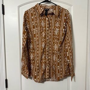 Wrangler Retro Pearl Snap Long Sleeve Button Up Men’s Size Medium Brown Aztec